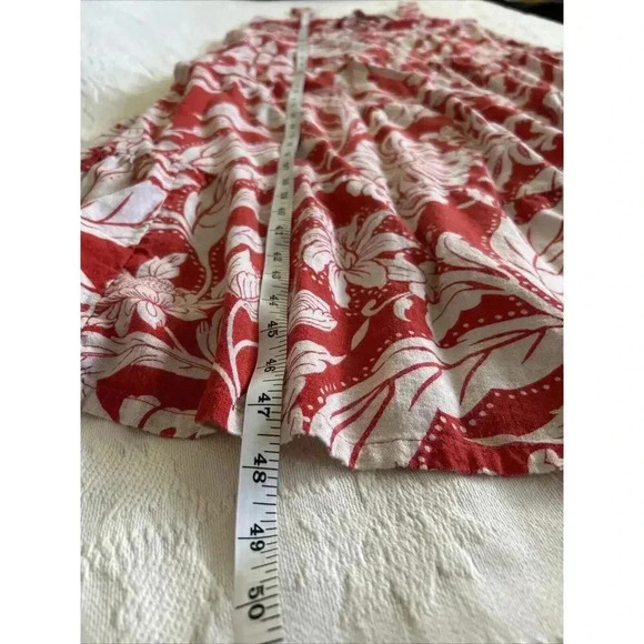 Red Floral Linen Blend Lace Up Dress Flower Maxi Pockets Who What Wear Size S - Picture 9 of 13